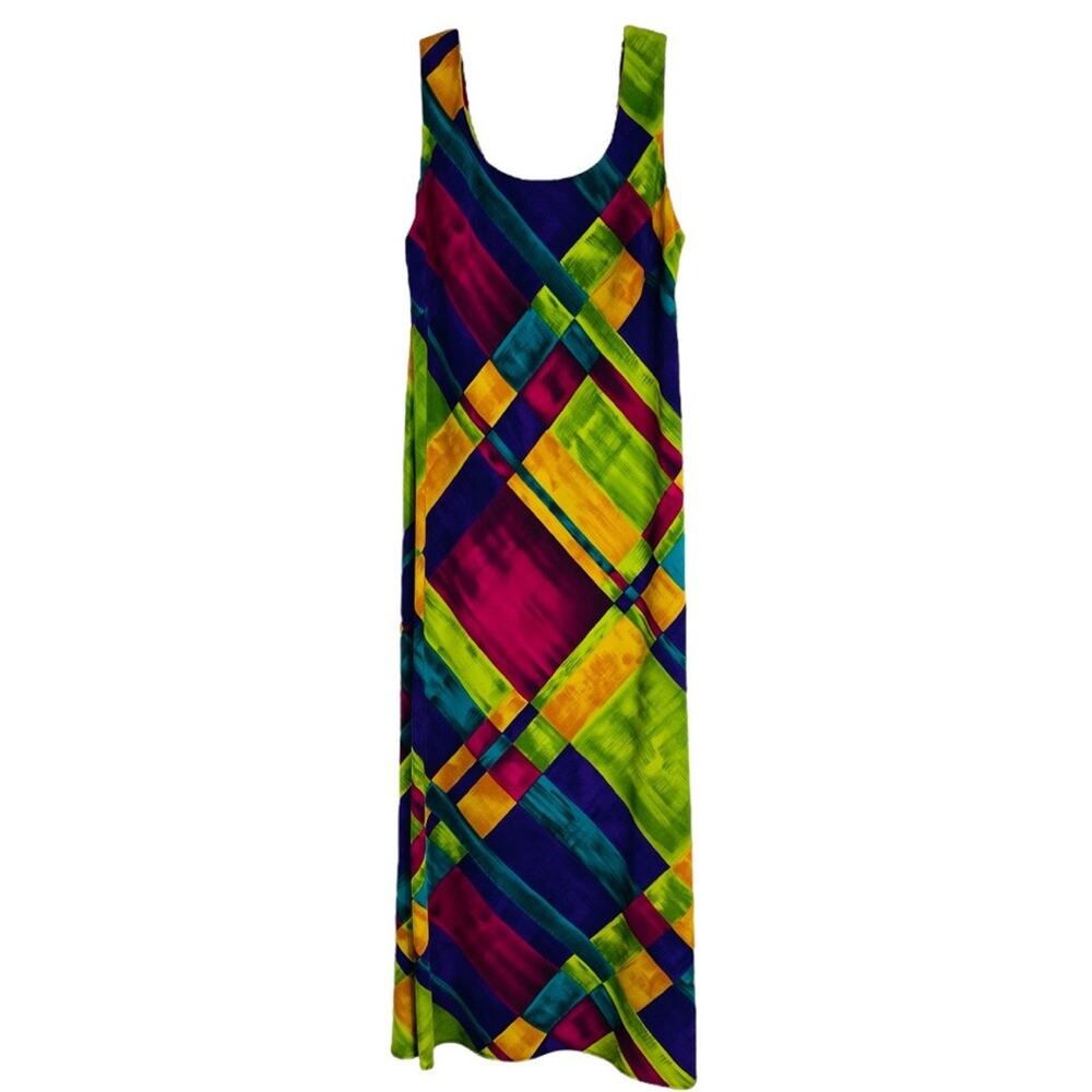 Vintage green purple color block 90s 80s abstract colorful maxi dress 10